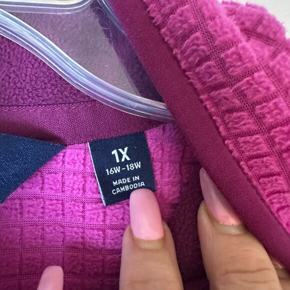 Lands End vest sz 1X Grid Fleece Pink Magenta Full Zip Waffle Knit Outdoor - Picture 4 of 6